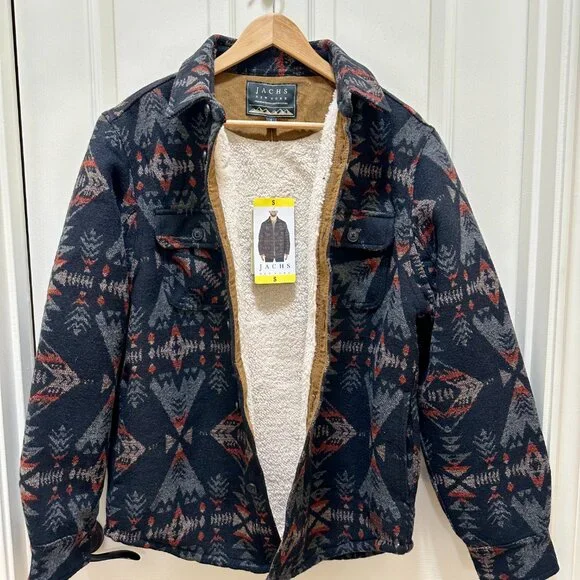 Jachs New York Wool Blend Jacket Men's Size S Sherpa Lined Aztec Southwestern